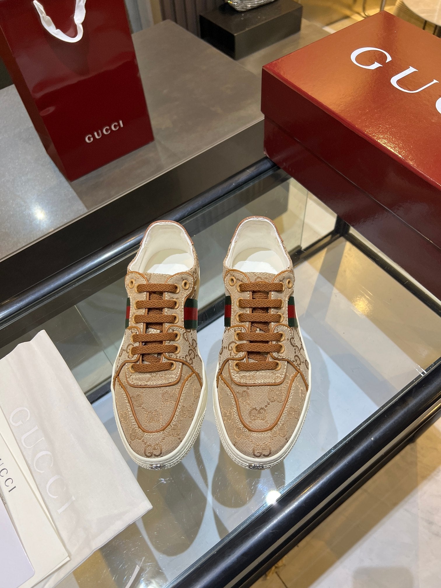 Women's Sand & Dark Brown Stretch Low-Top Sneaker