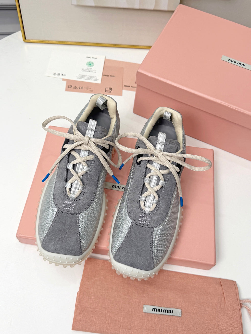 Cloudy Gray Bubble Technical Fabric & Suede Sneakers