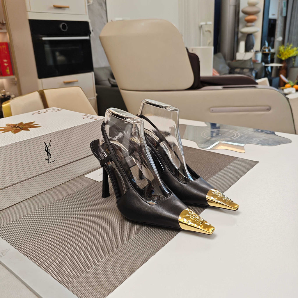 Black & Gold Jeanne Slingback Pumps