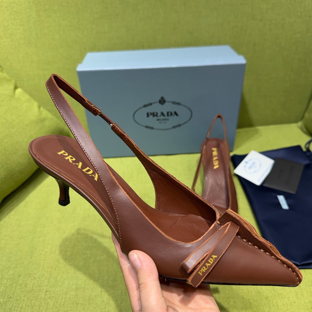 Cocoa Brown Leather Slingback Pumps