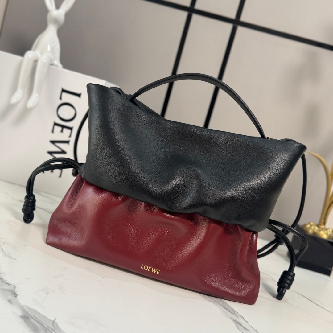 Black/Copper Red Flamenco Rolled Bag In Leather