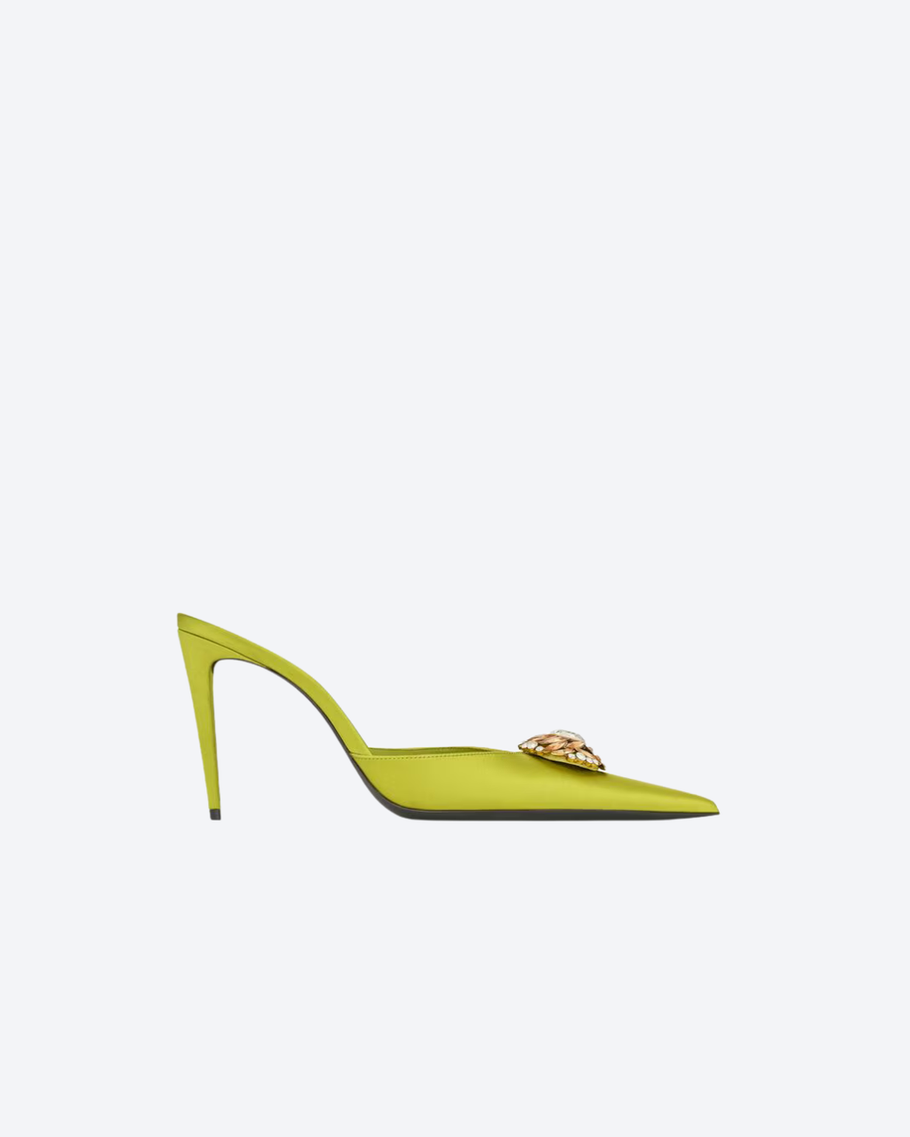 Lemon Green Cosmo Mules In Satin