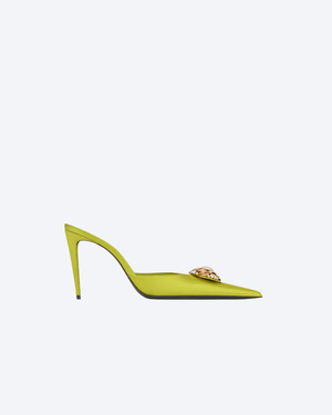 Lemon Green Cosmo Mules In Satin