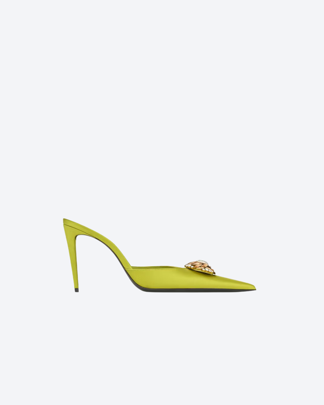 Lemon Green Cosmo Mules In Satin