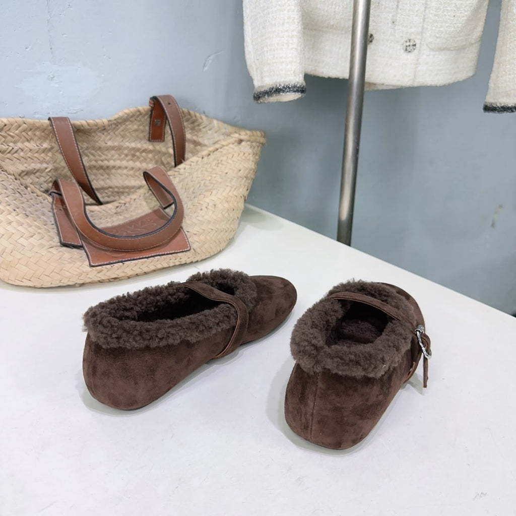 Chestnut Ballet Flats In Merino Shearling