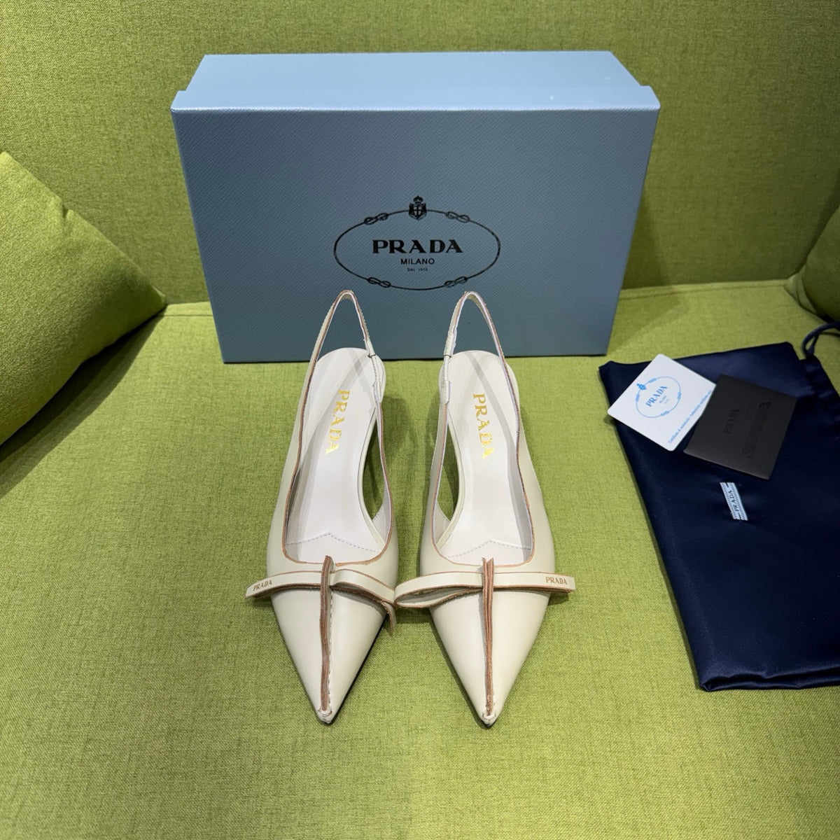 Chalk White Leather Slingback Pumps