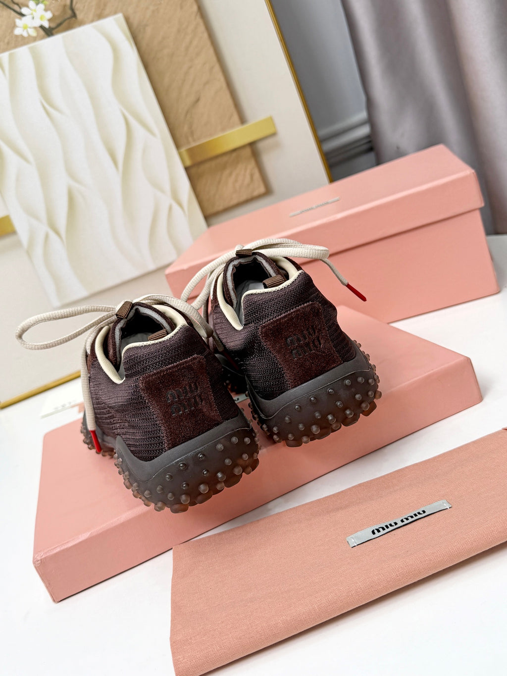 Dark Brown Bubble Technical Fabric & Suede Sneakers