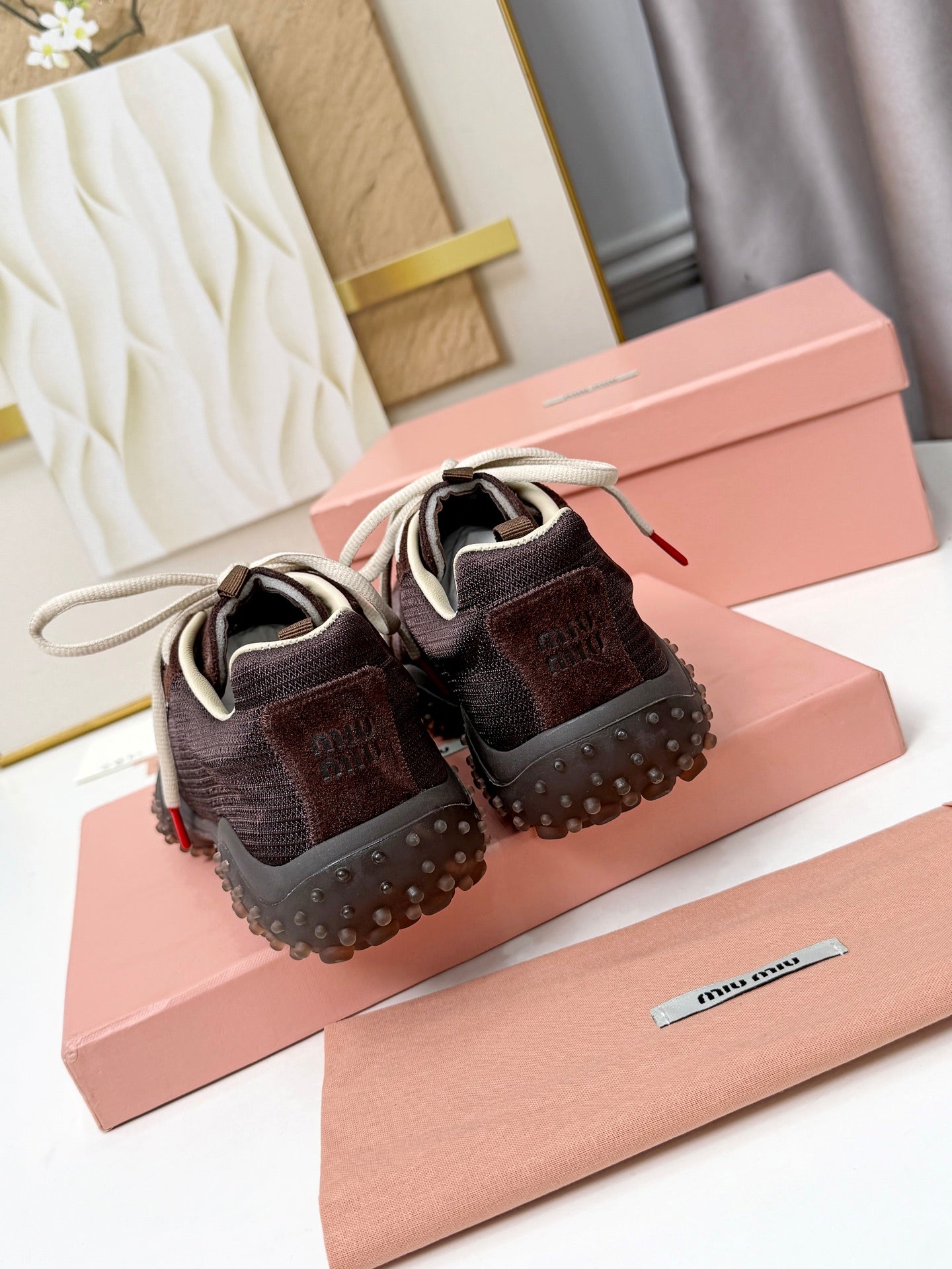 Dark Brown Bubble Technical Fabric & Suede Sneakers