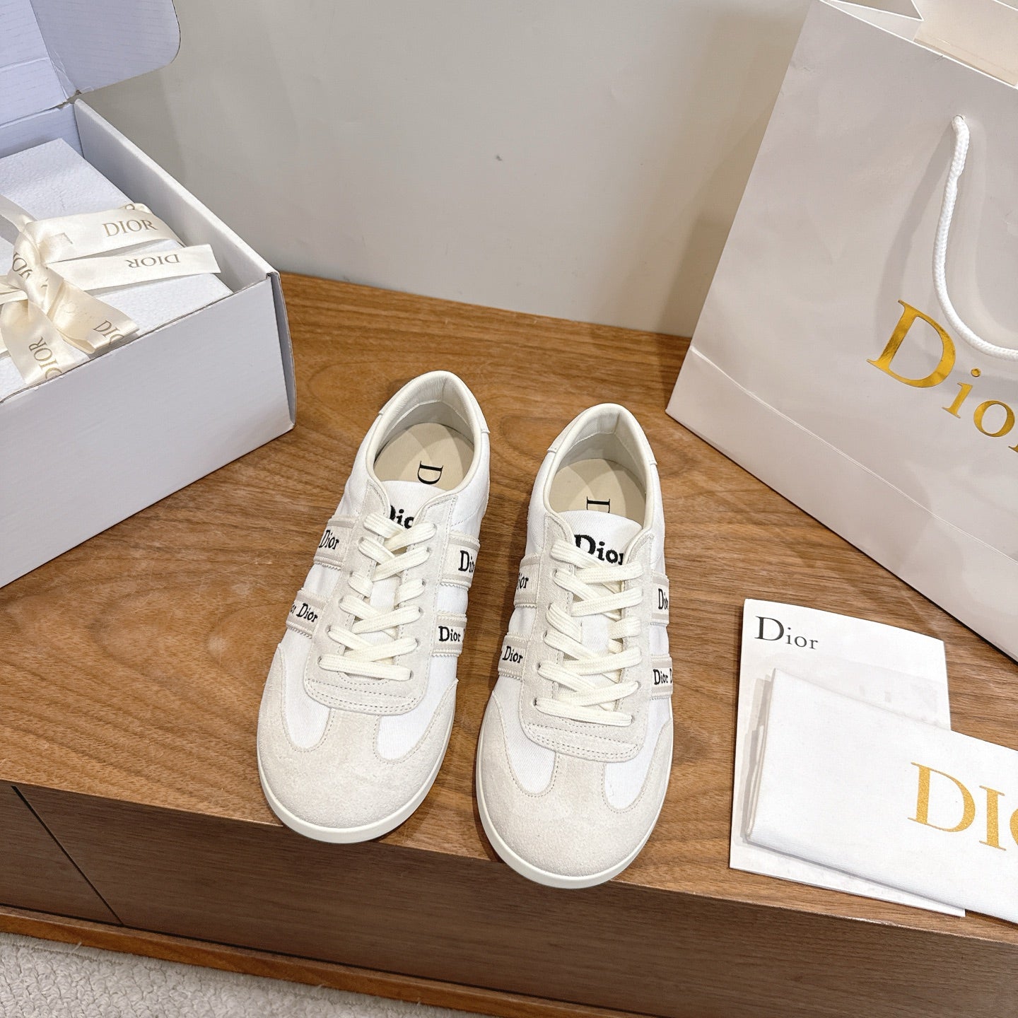 White Suede Ribbon Sneaker