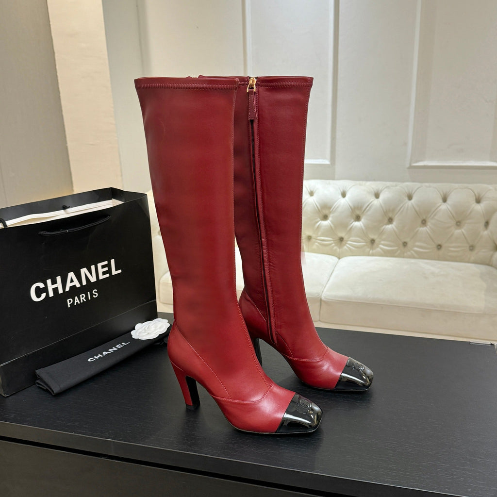 Burgundy & Black High Boots - 2