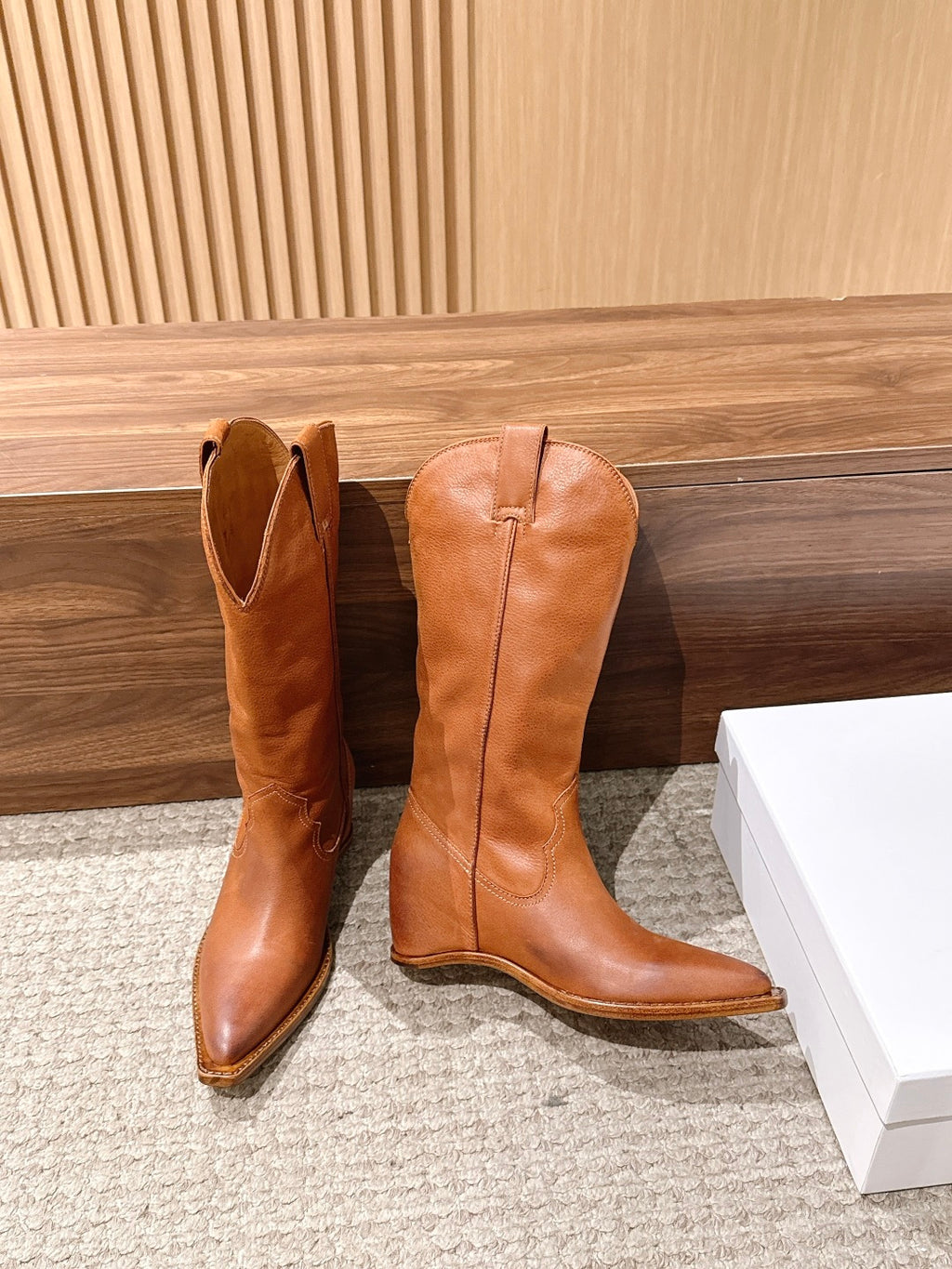 Cognac Heel-Less Western Boots