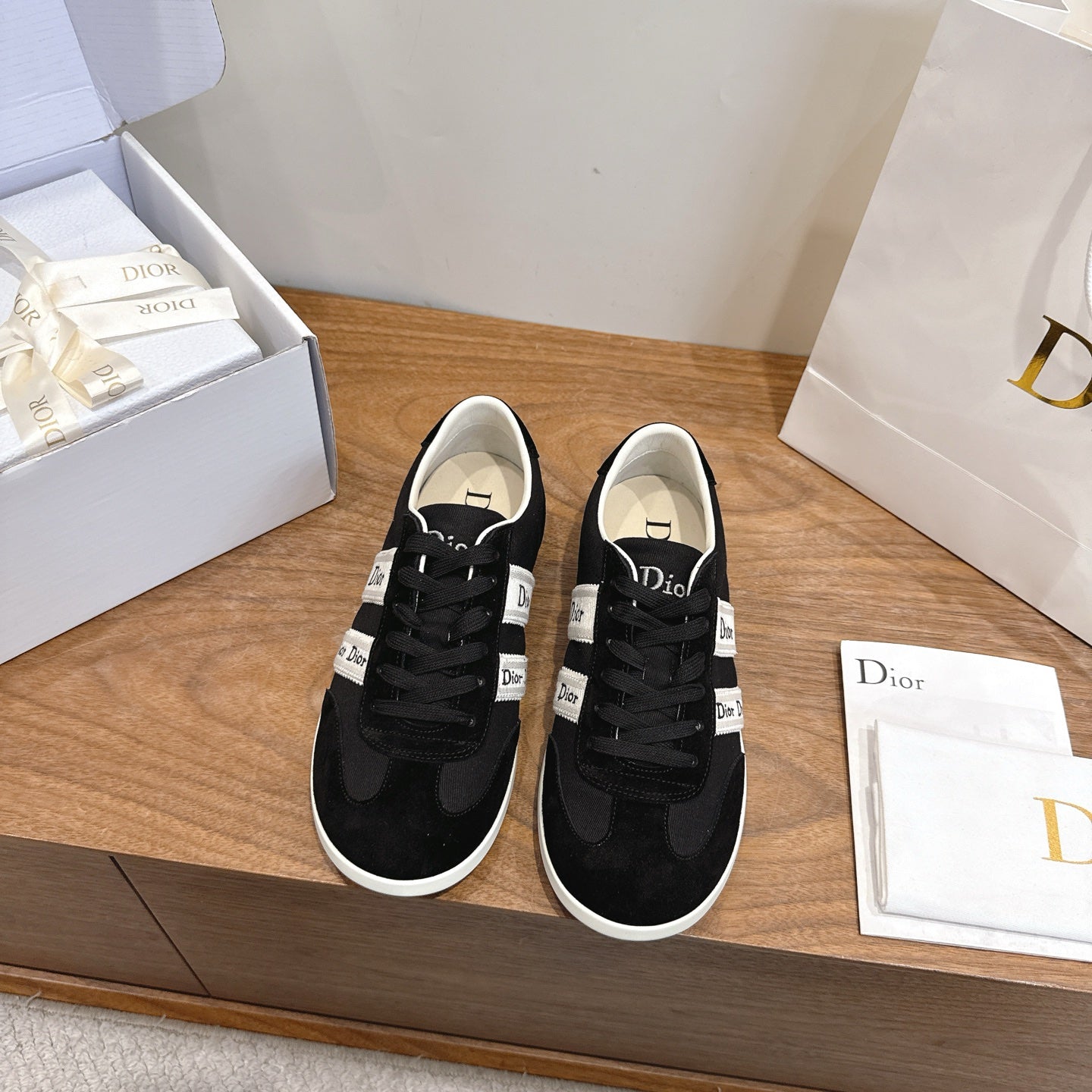 Black Suede Ribbon Sneaker