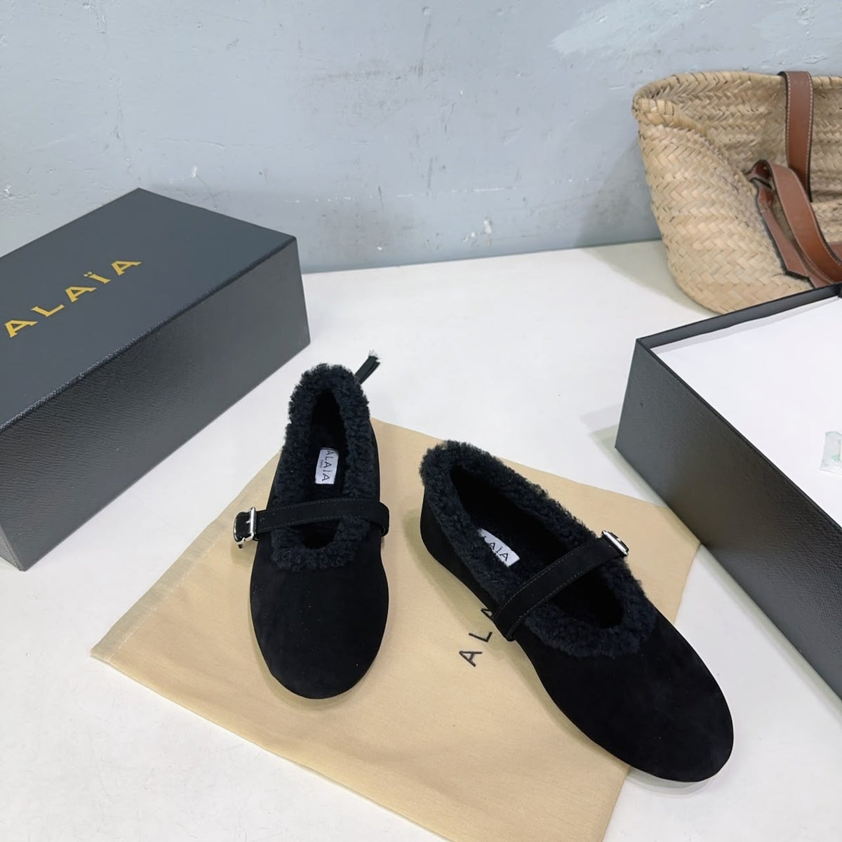 Black Ballet Flats In Merino Shearling