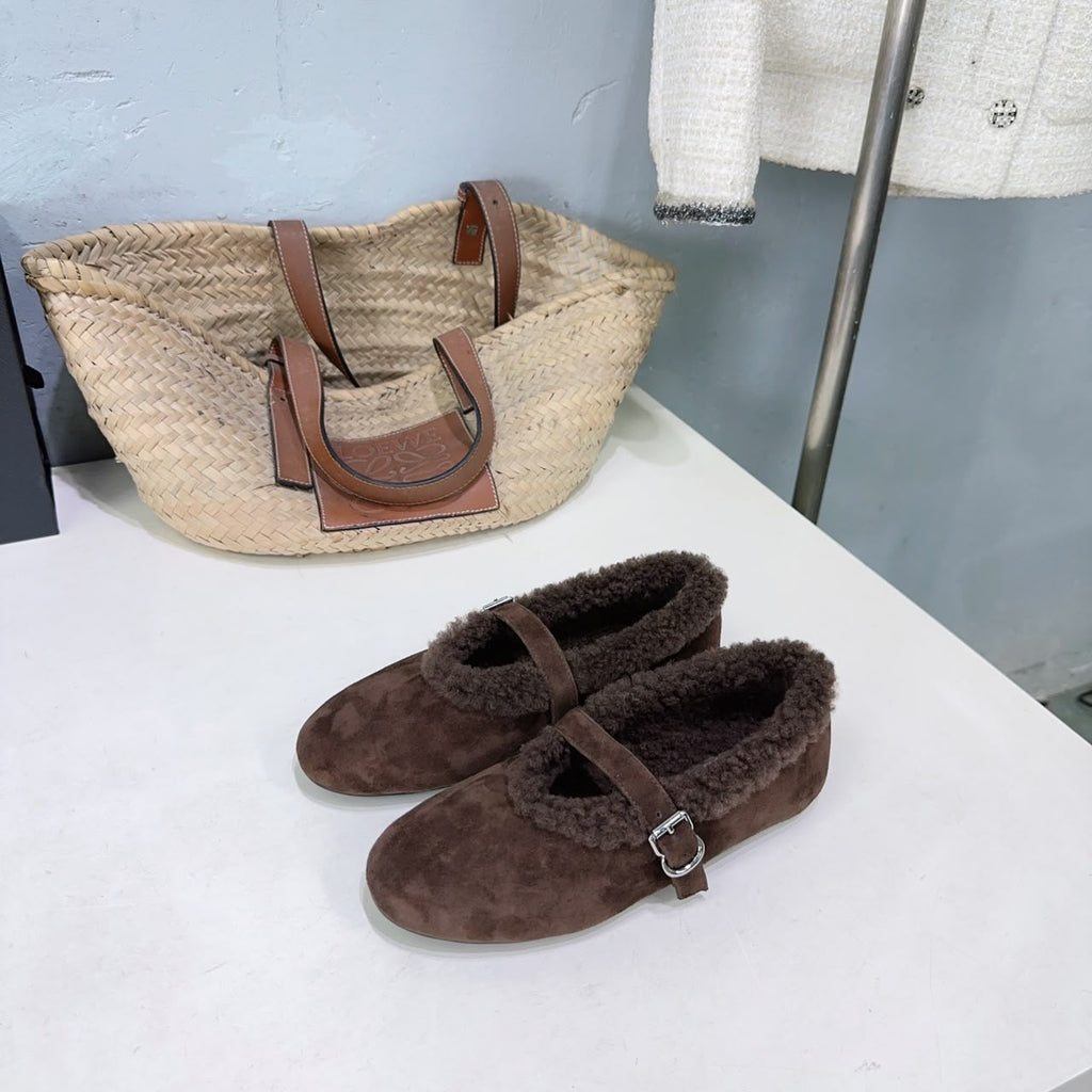 Chestnut Ballet Flats In Merino Shearling