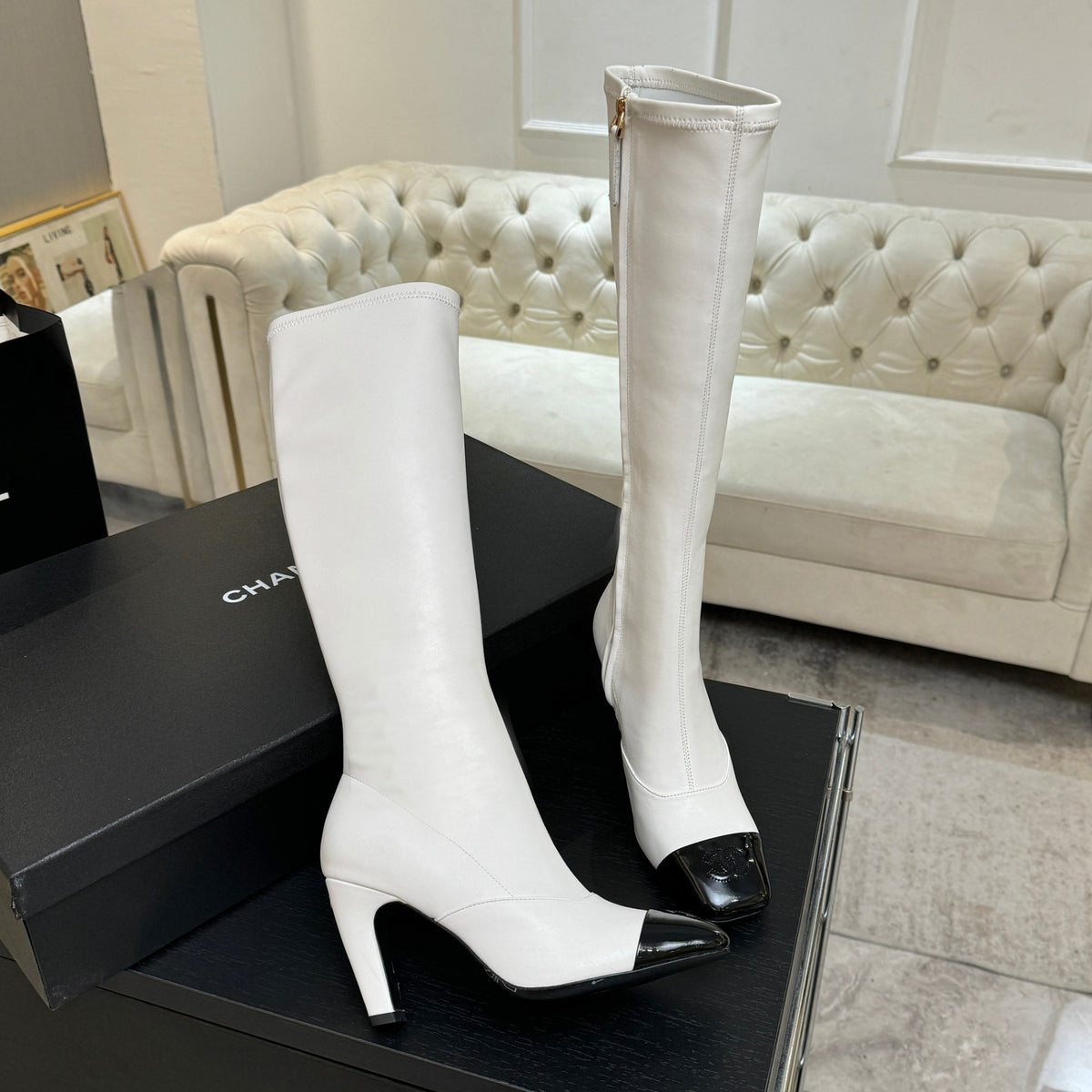Ivory & Black High Boots