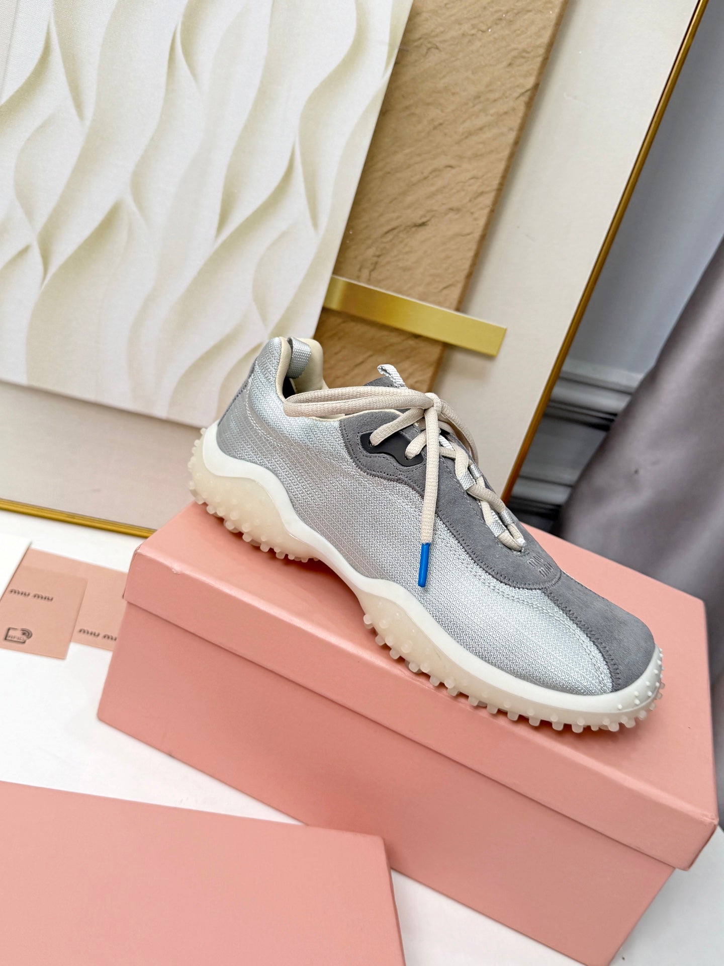 Cloudy Gray Bubble Technical Fabric & Suede Sneakers