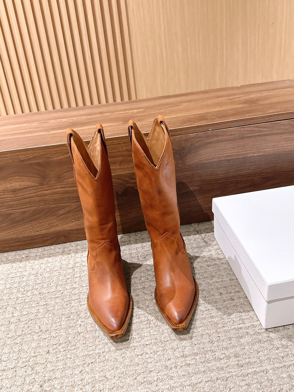 Cognac Heel-Less Western Boots