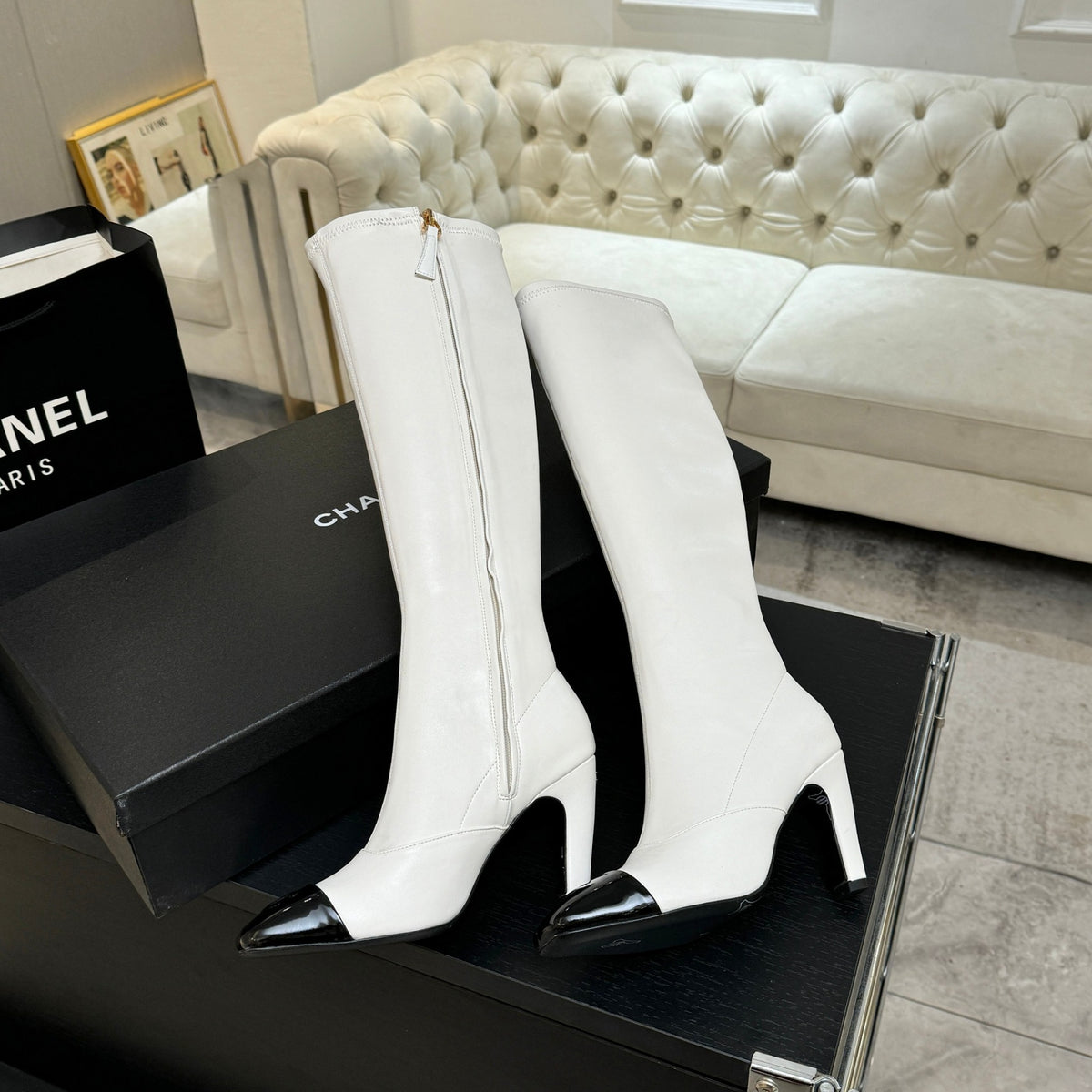 Ivory & Black High Boots