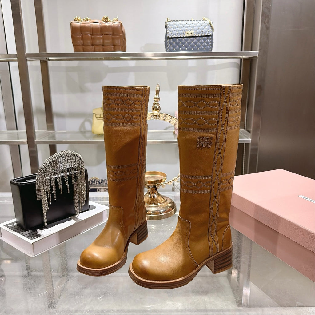 Light Tan Embroidered Leather Boots