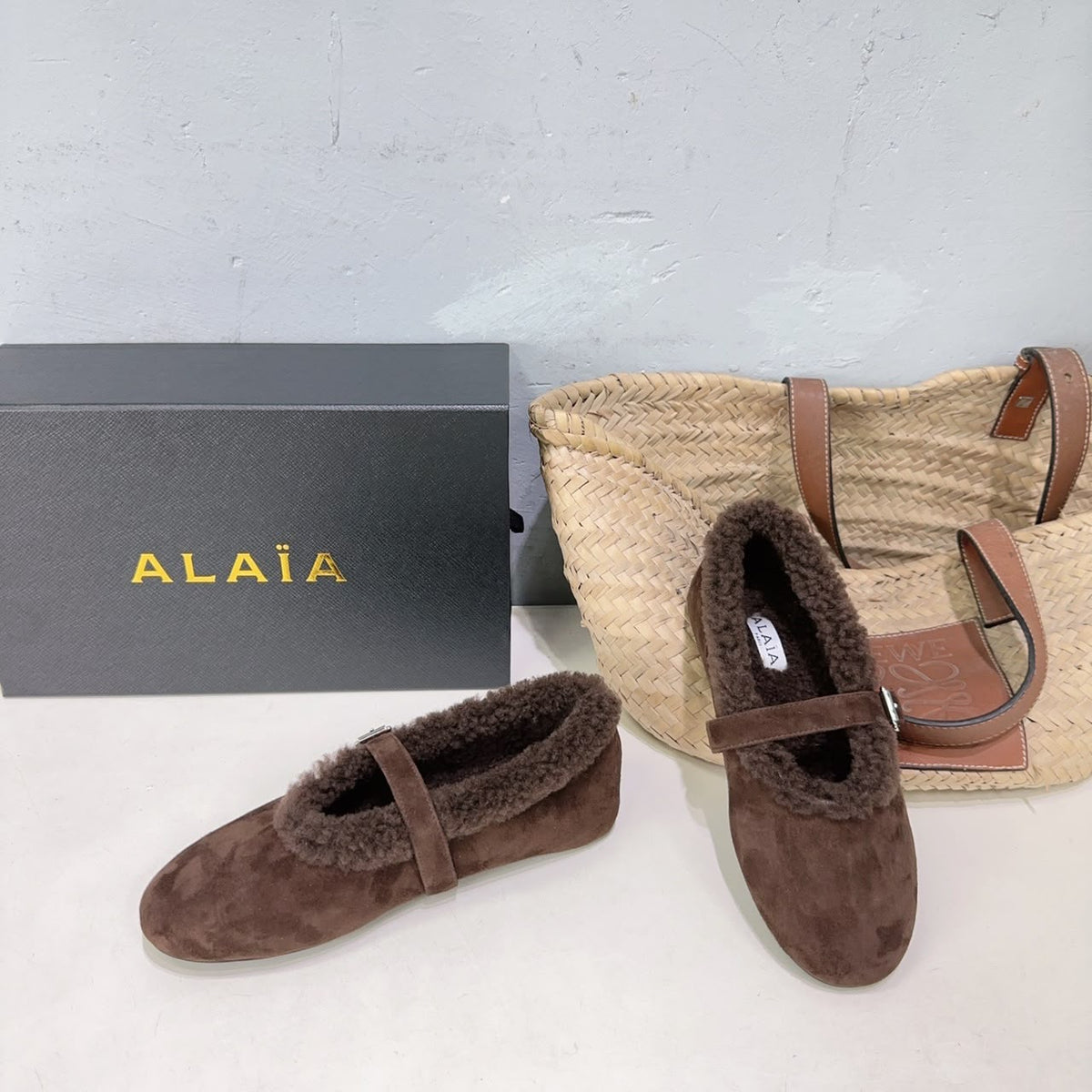 Chestnut Ballet Flats In Merino Shearling