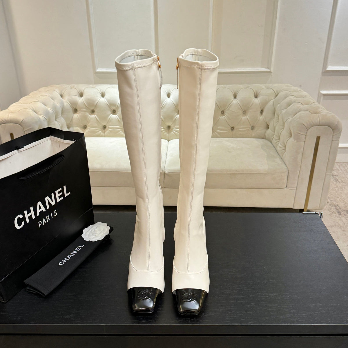Ivory & Black High Boots