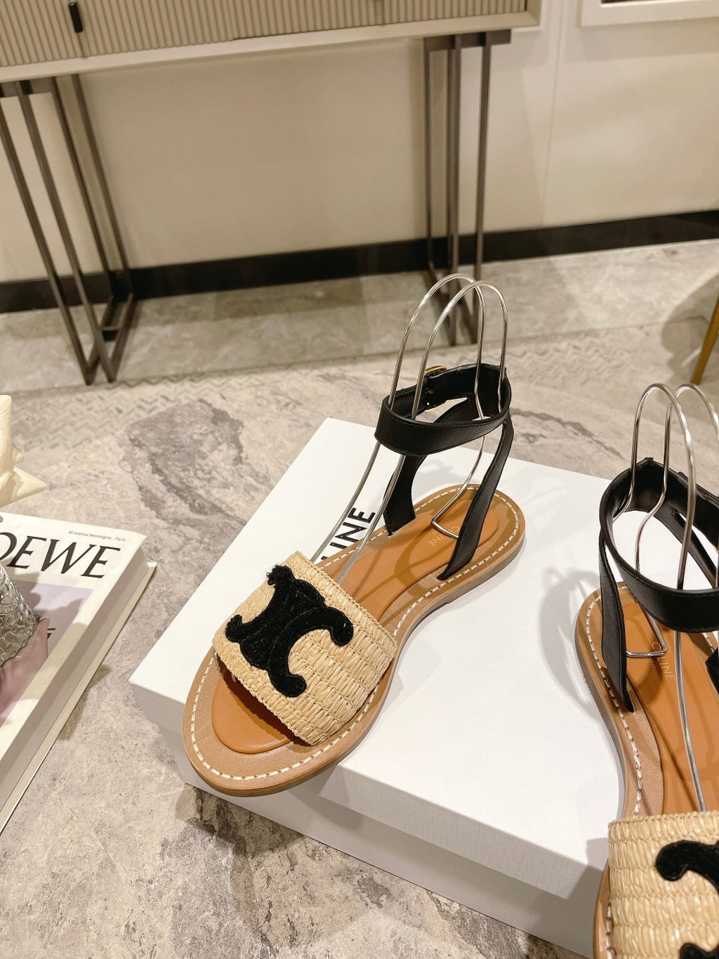 Beige & Black CL Flat Strap Sandal