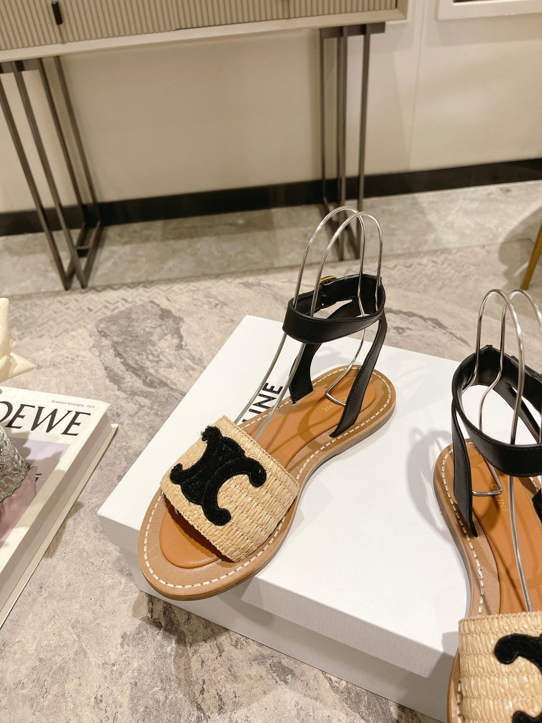 Beige & Black CL Flat Strap Sandal