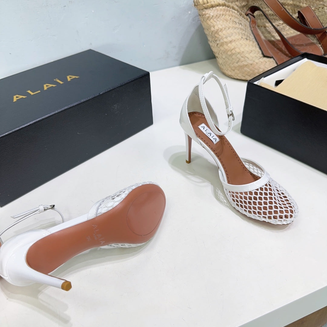 White High Fishnet Pumps