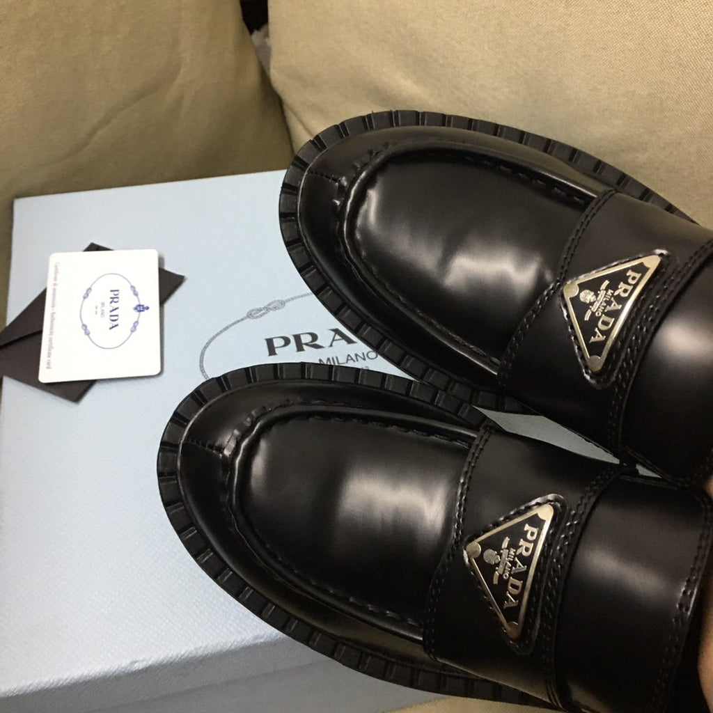 Black brushed leather loafers