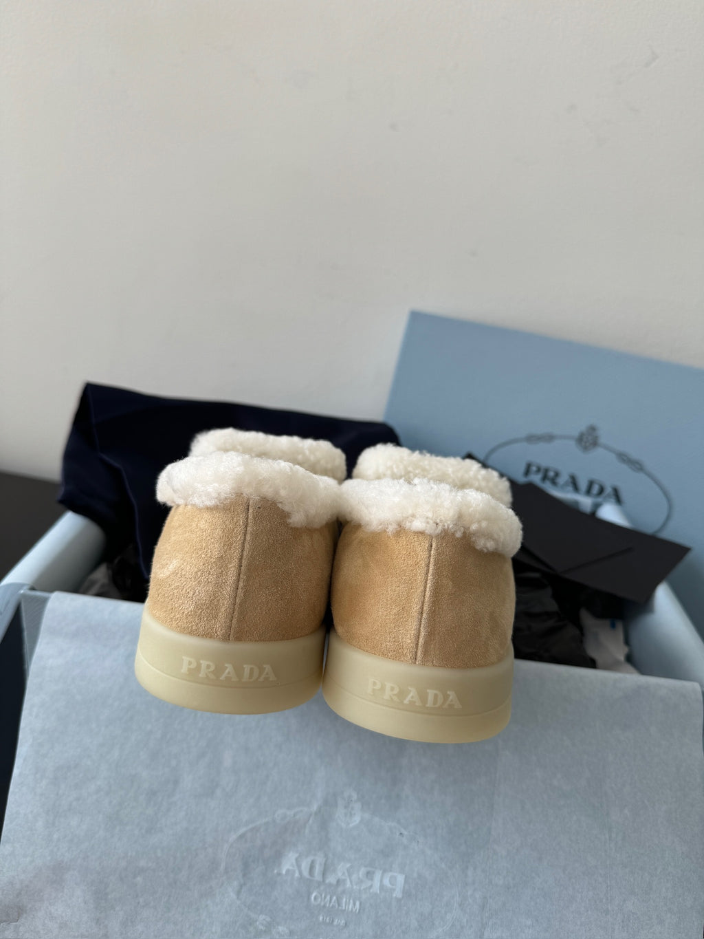 Ecru Suede & Shearling Loafers