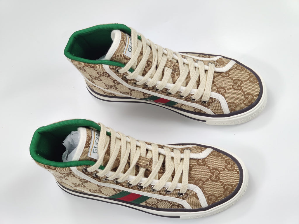 Women's Beige & ebony tennis high top sneaker