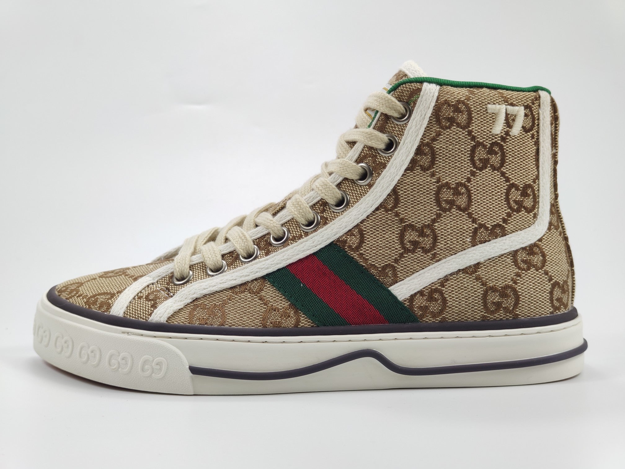 Women's Beige & ebony tennis high top sneaker