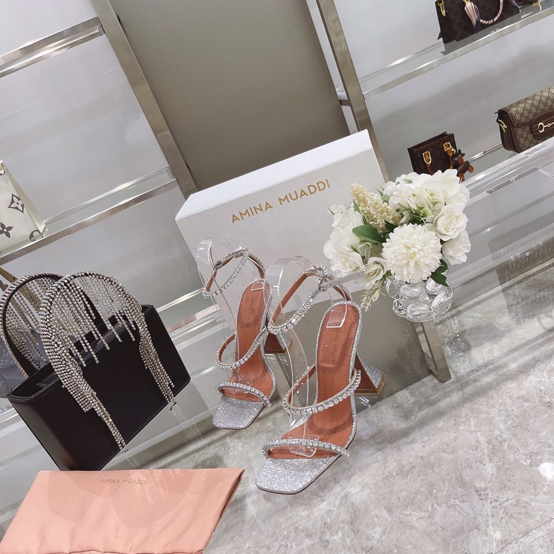 Silver AG embellished glitter sandals