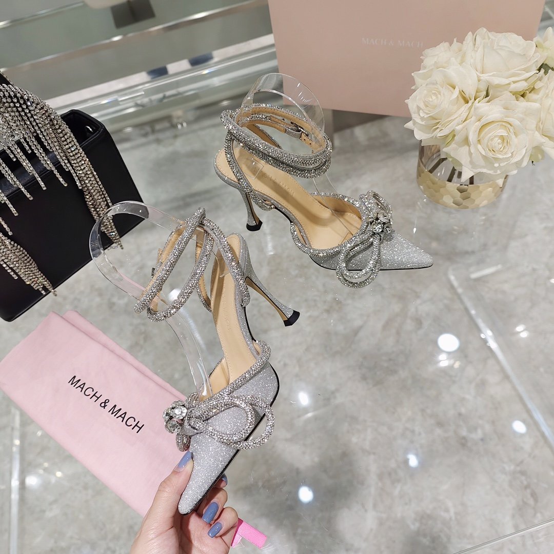 Metallic glitter double bow pumps