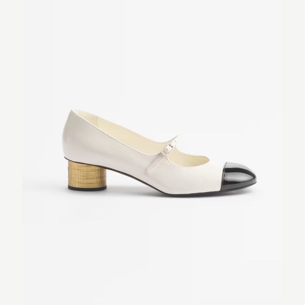 Ivory And Black MJ Pumps