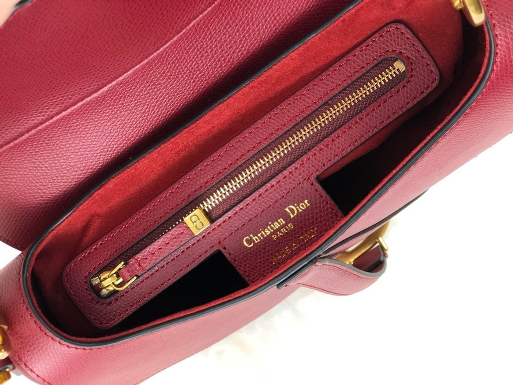 Cherry red DS stamped grain calfskin bag