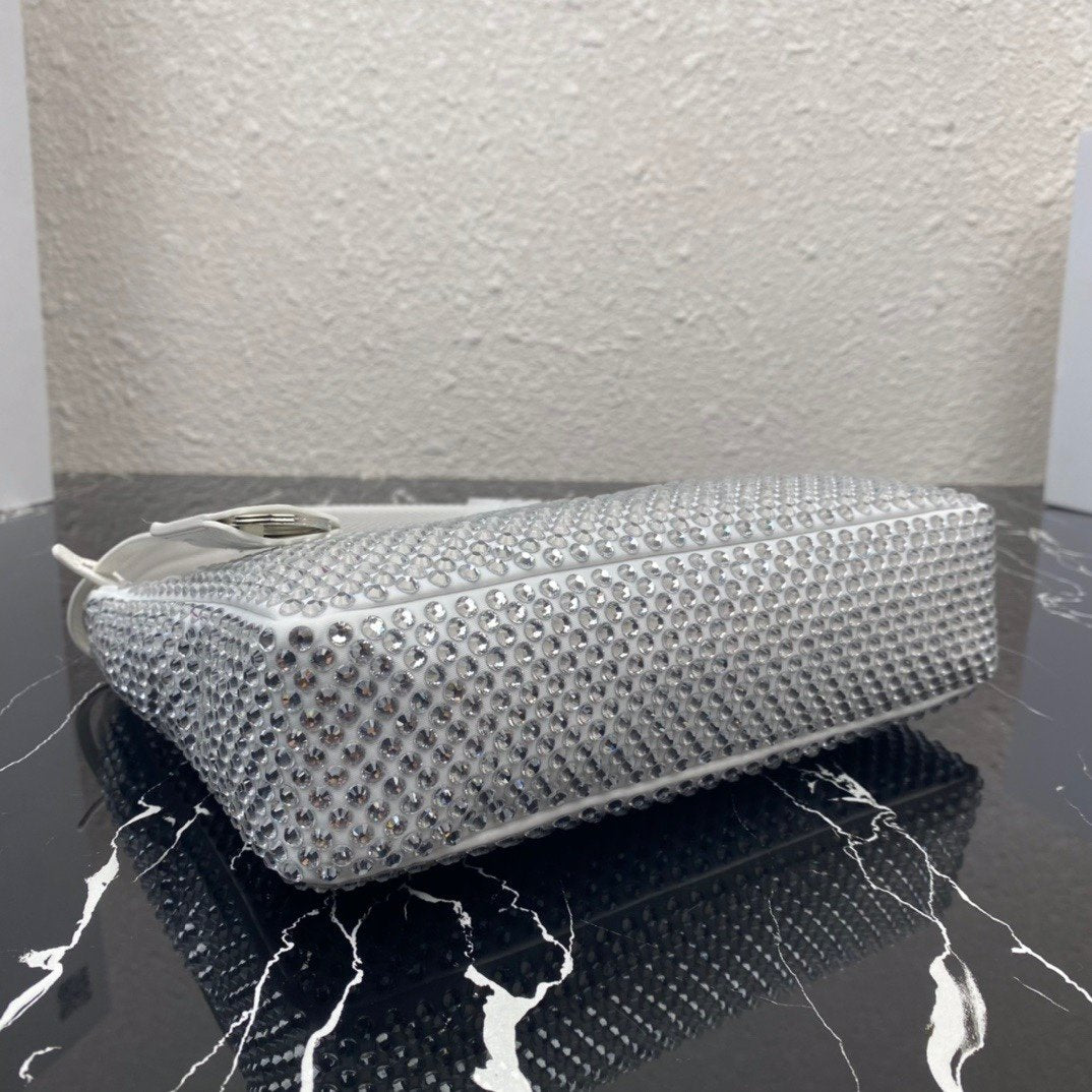 White satin mini-bag with crystals