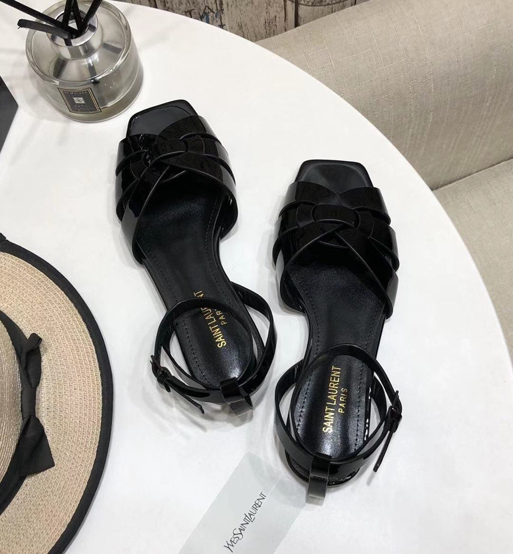 YT flat sandals in Black patent leather