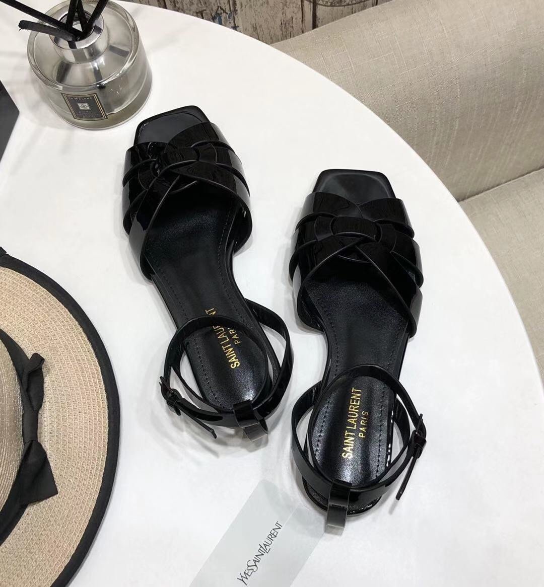 YT flat sandals in Black patent leather