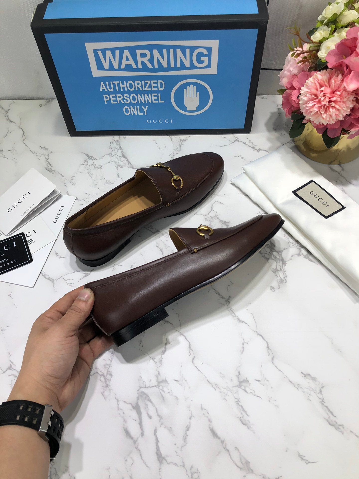 Dark-brown GJ leather collapsible-heel loafers