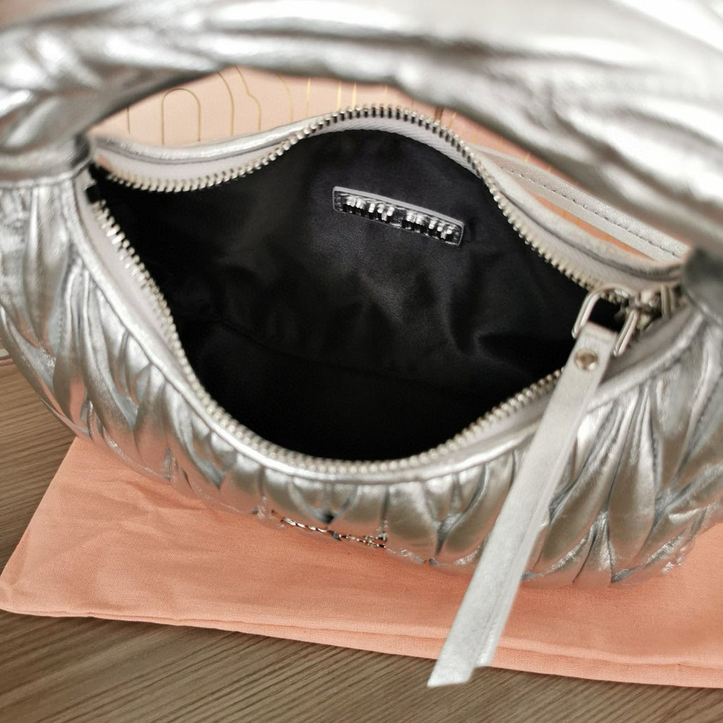Silver Wander Matelassé Leather Small Hobo Bag