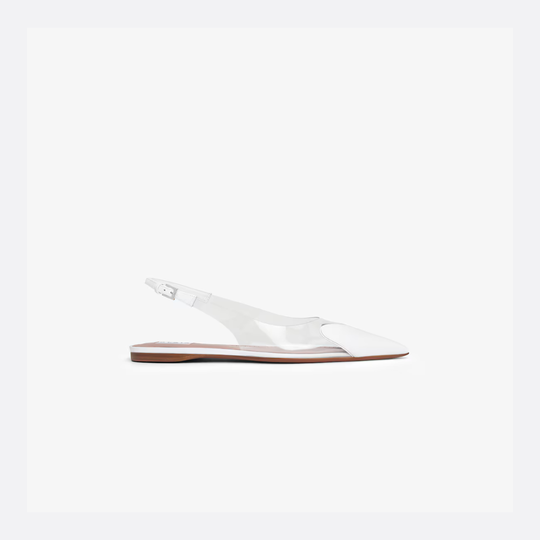 White LC Flat Slingbacks In Patent Leather