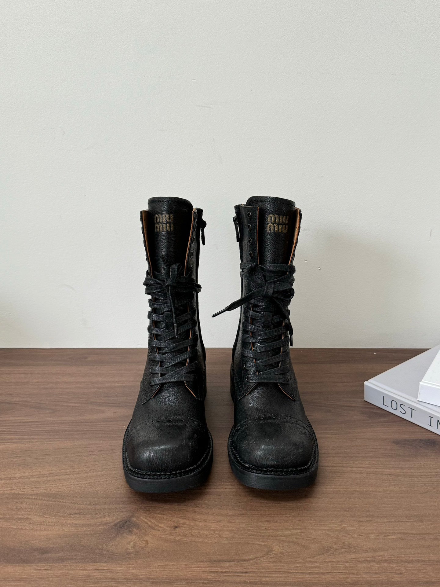 Black Leather Laced Booties