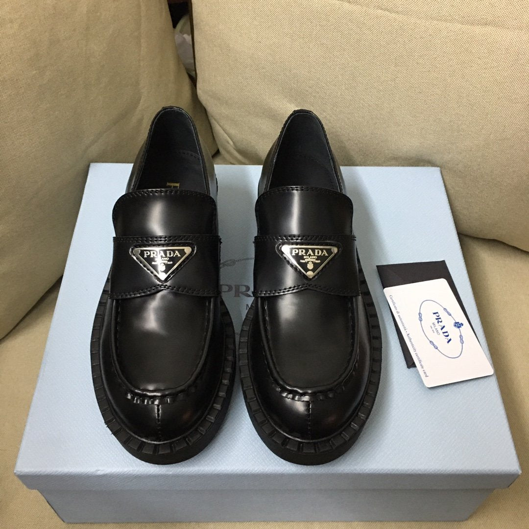 Black brushed leather loafers