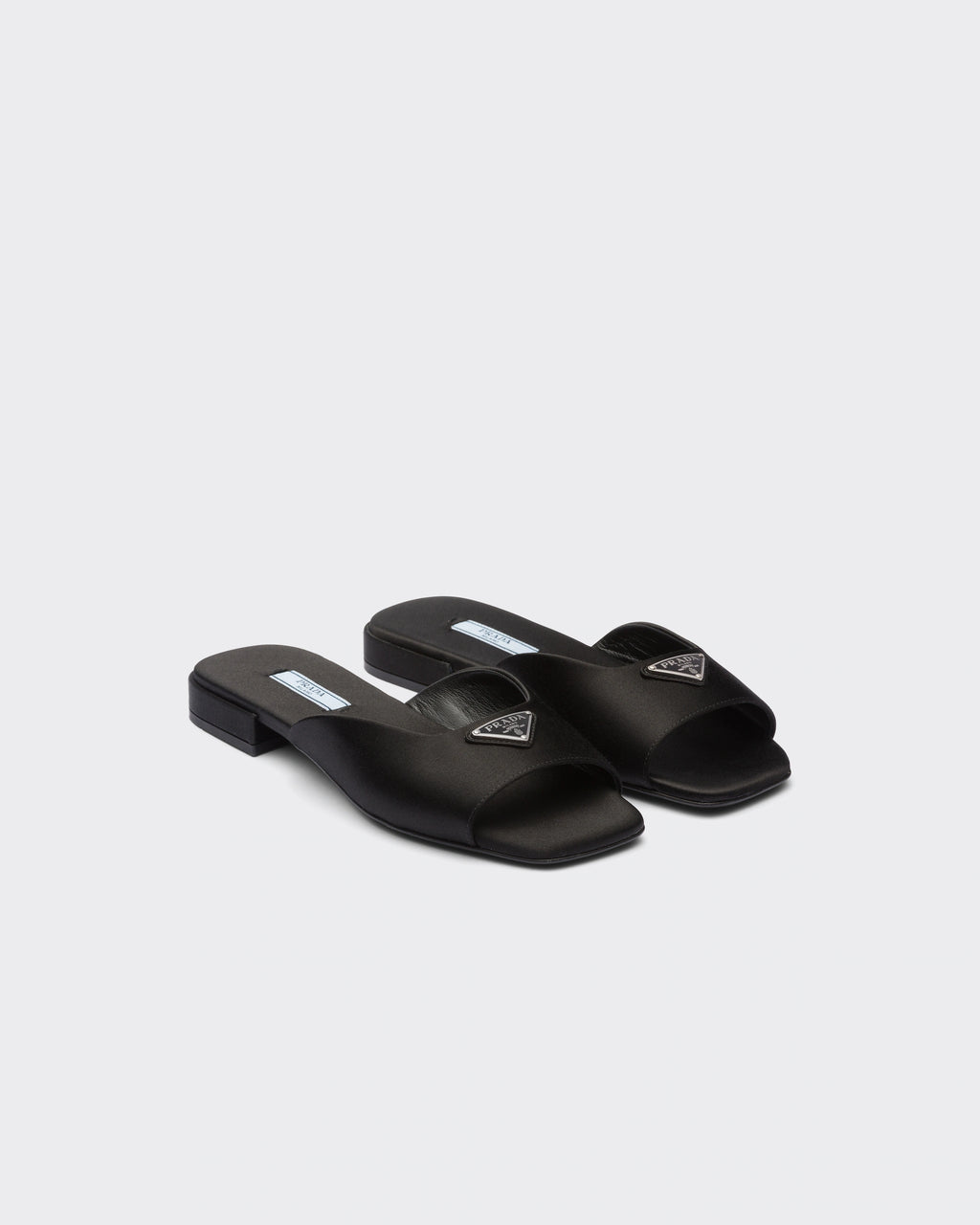 Black flat satin sandals