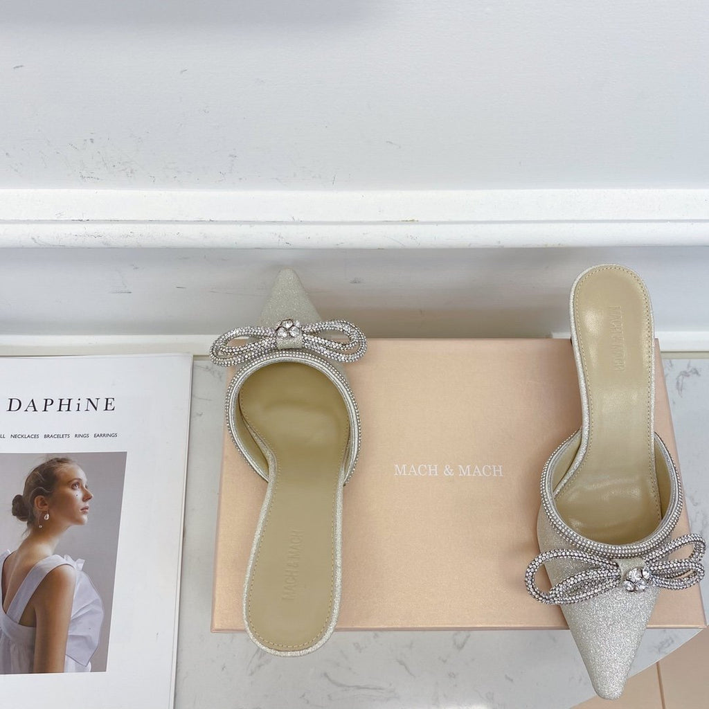 Metallic glitter double bow mule