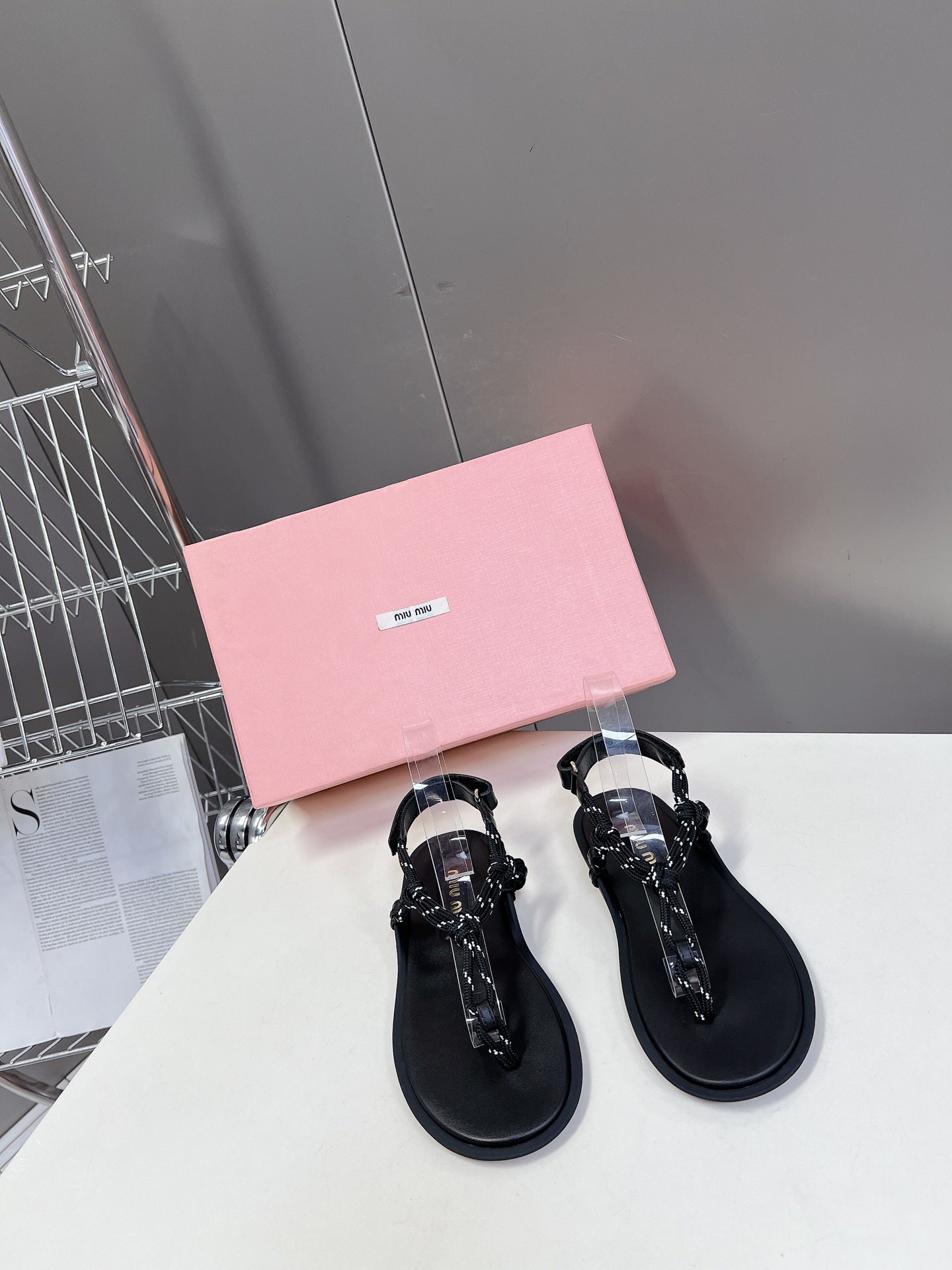 Black Riviere Cord & Leather Sandals