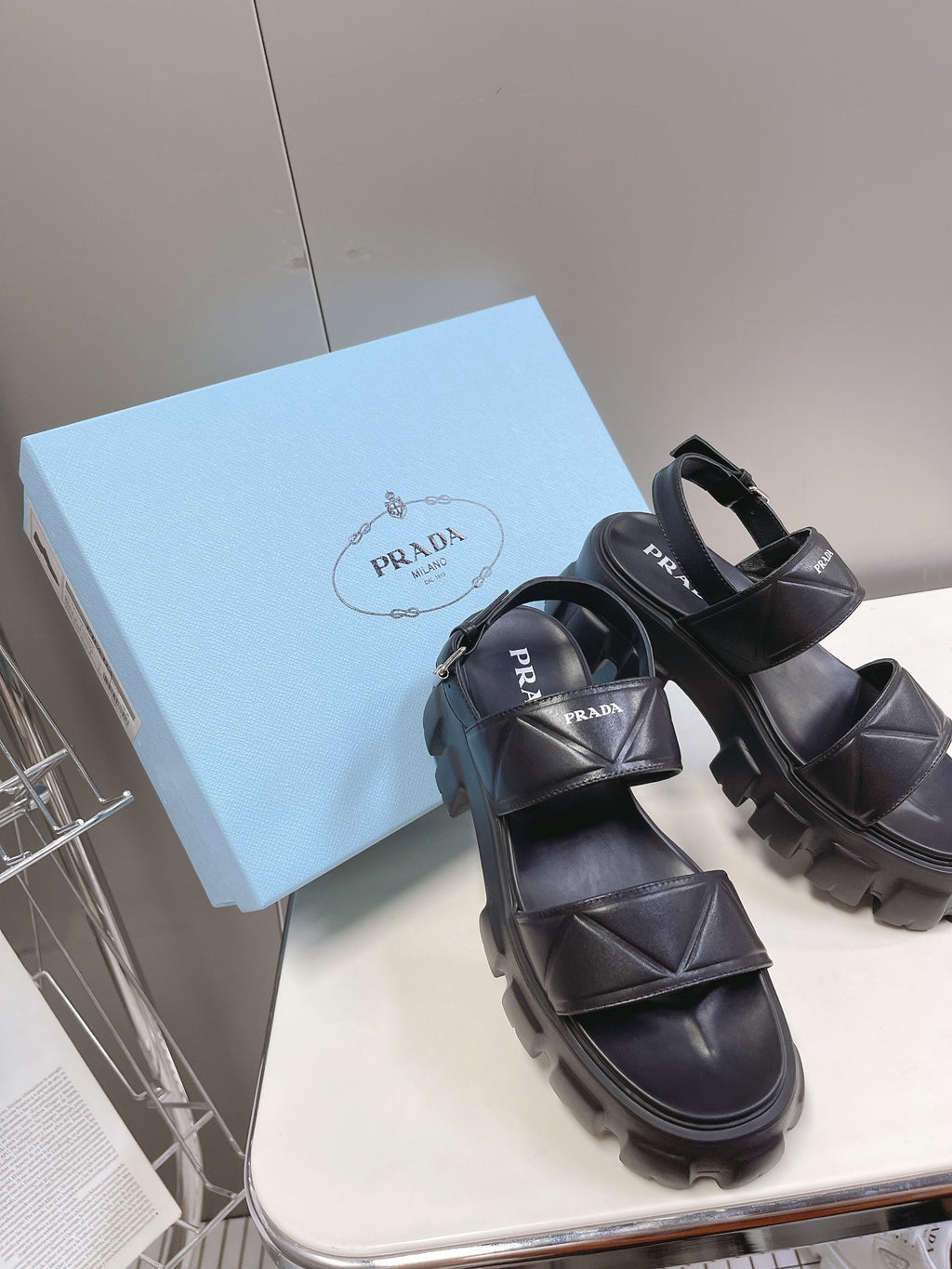 Black PM Leather Sandals