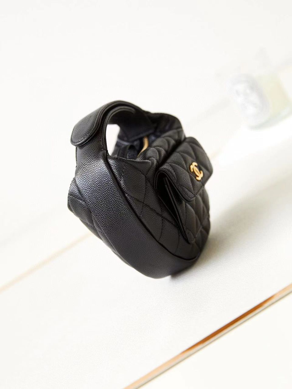 Black Caviar Quilted Pouch Pocket Hobo Bag