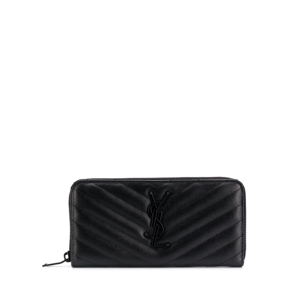 Black Zip-Around Wallet With Gunmetal-Tone Hardware